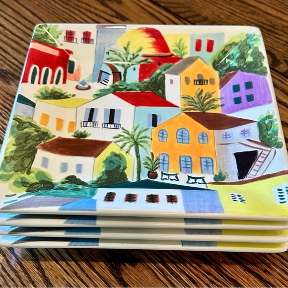 Pier 1 - 4 Villa Del Sol pattern hand painted earthenware plate. Square 8 1/2” - Picture 3 of 3